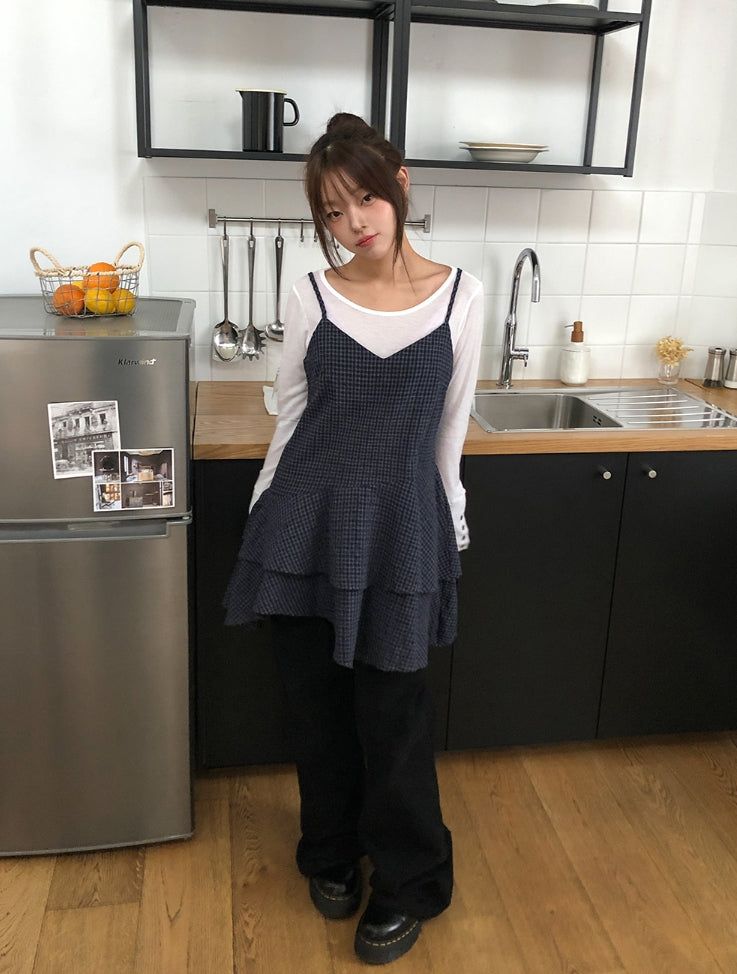 Popo Check Bustier Unbalance One Piece
