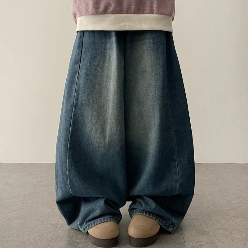 Romine side pin tuck brushed denim wide pants