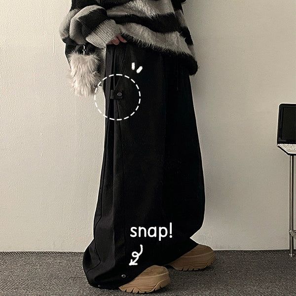 Rainside pintuck snap cotton wide pants