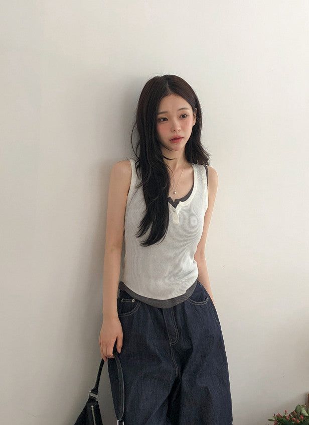 #Button Point Rib Sleeveless (3color)