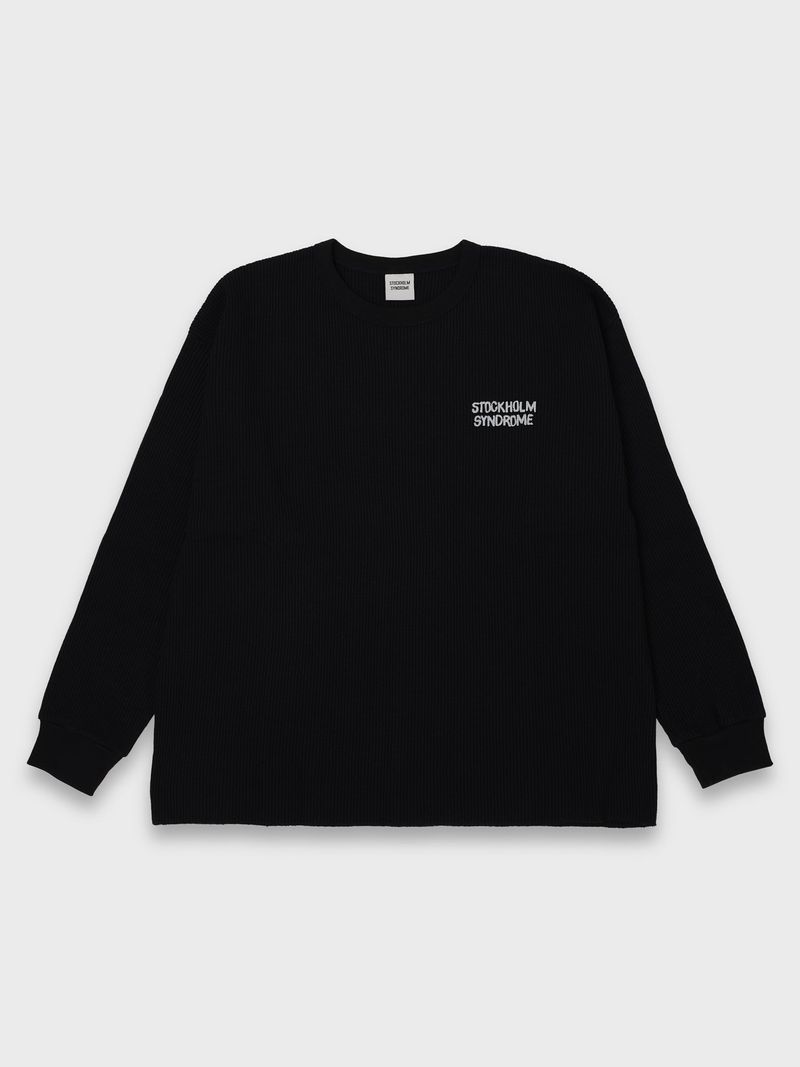 REAL LIFE WAFFLE LS TEE - BLACK
