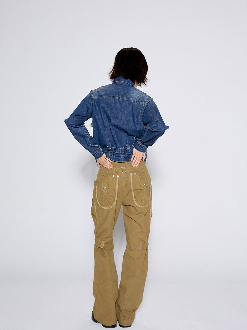 WASHED CARGO BOOTCUT PANTS / KHAKI