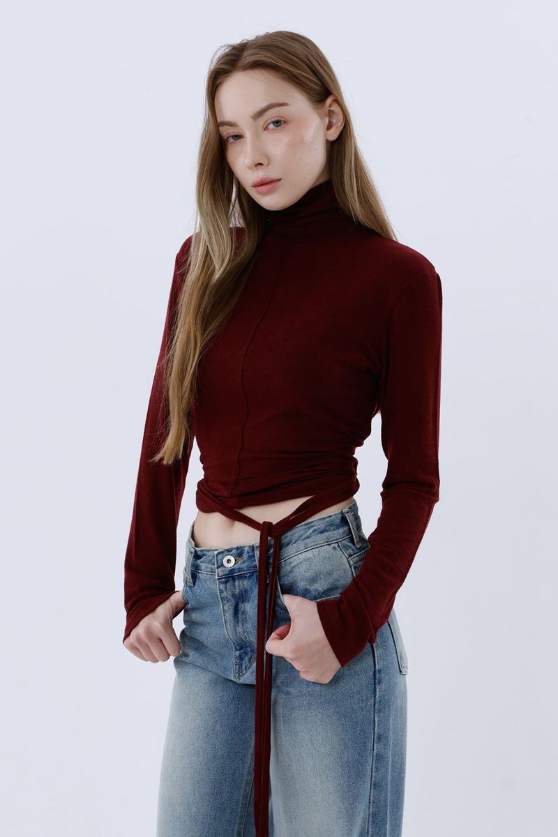 WOOL SPAN TURTLENECK T-SHIRT_BURGUNDY