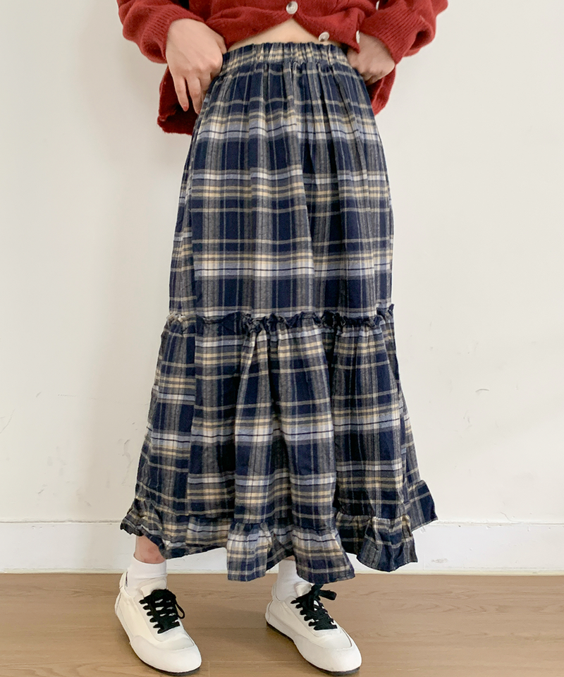Sorbet Long Checkered Skirt