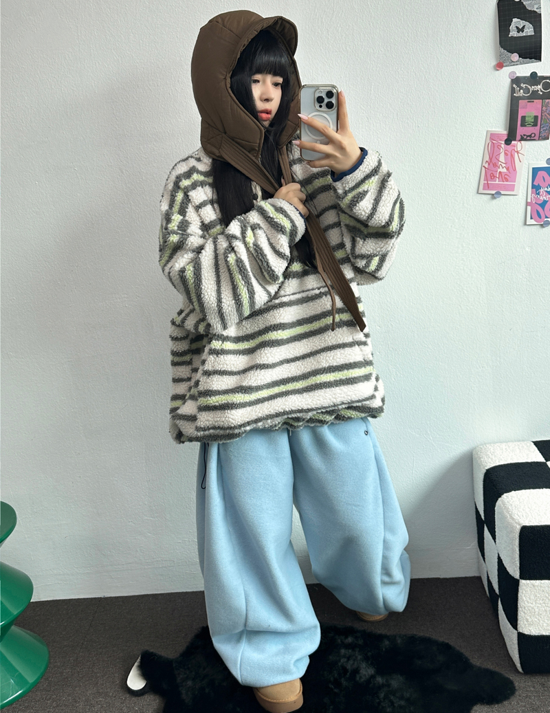 BOTH-SIDES FLEECE SNAP LONG PANTS 🧸🩵🤍6COLOR