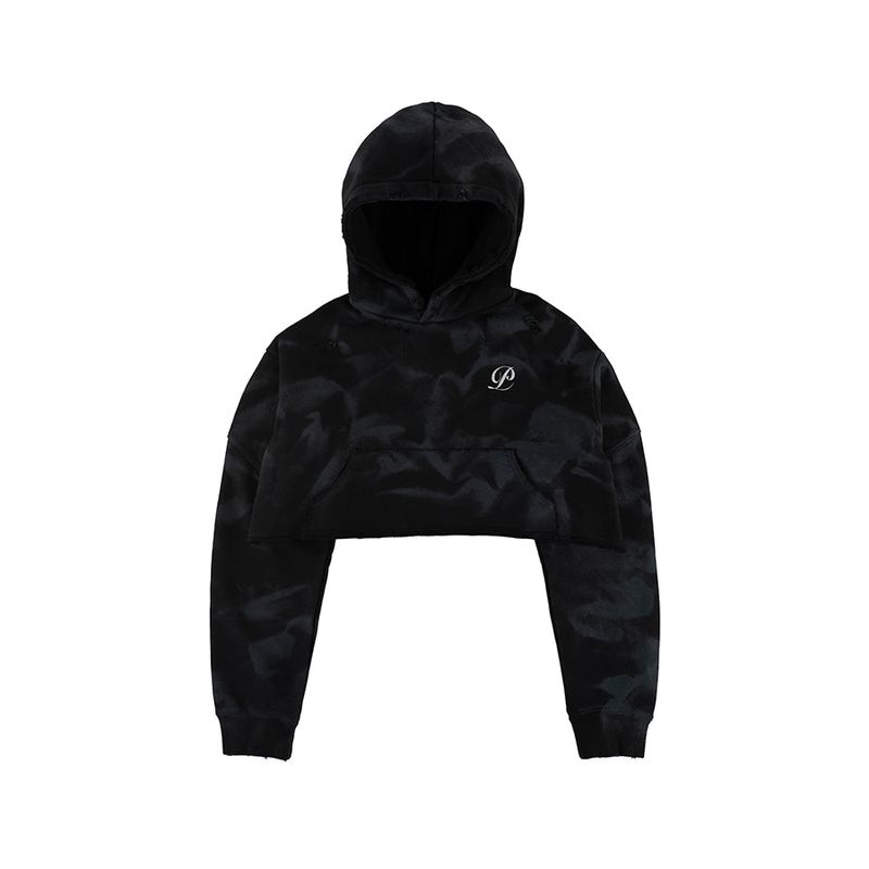 PEOPLEOFTHEWORLD(ピープルオブザワールド)の「Crop Damage Sweatshirt (BLACK)(Tops)」