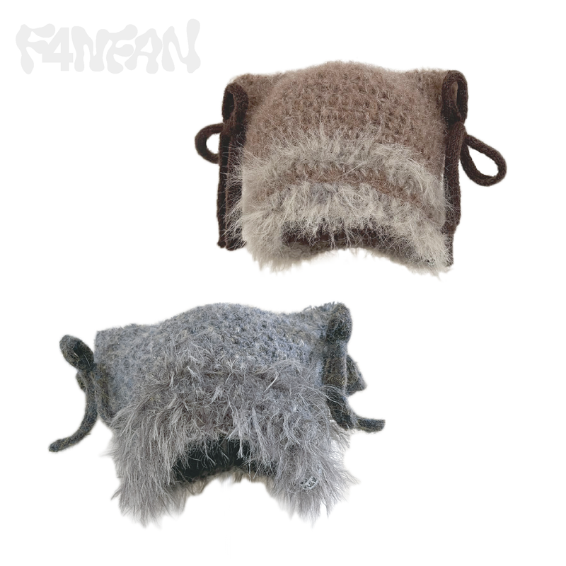 Handcrafted Crochet Cat Ear Beanie with Side Bows,Fluffy Long Fuzzy Brim, knit Cute Hat