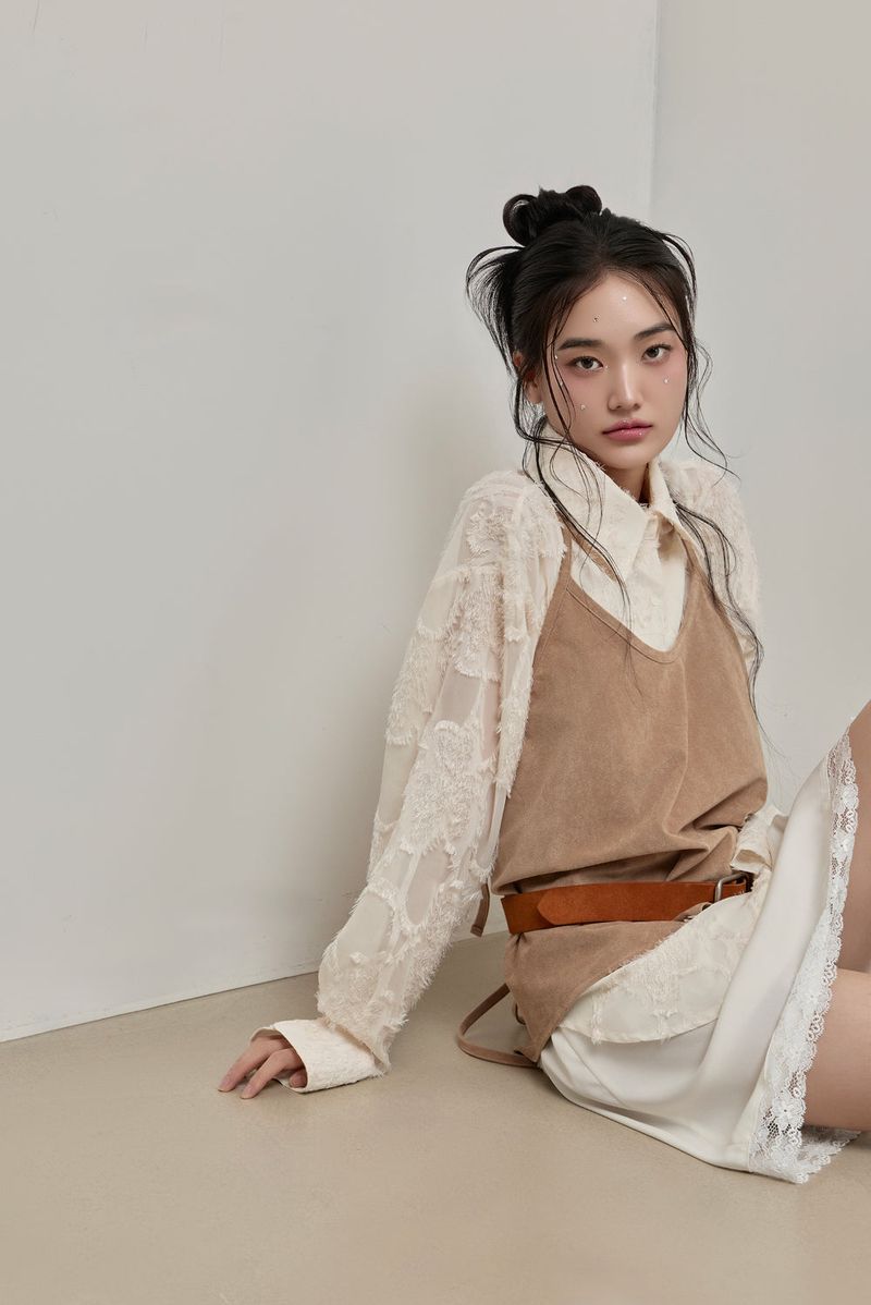 Halter-Tie Suede Apron_Camel