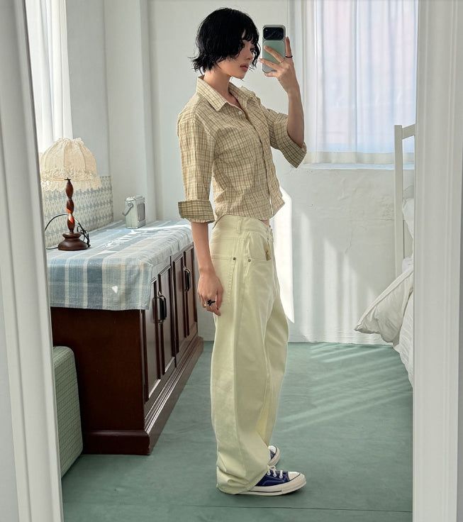 NATURAL CHECK 3/4 SHIRT