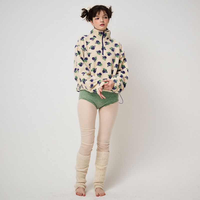 HALF ZIP FLEECE PULLOVER, FLORAL