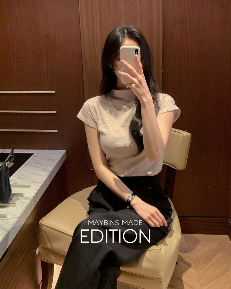 [MADE] Classy half‑neck wrinkle T‑shirt
