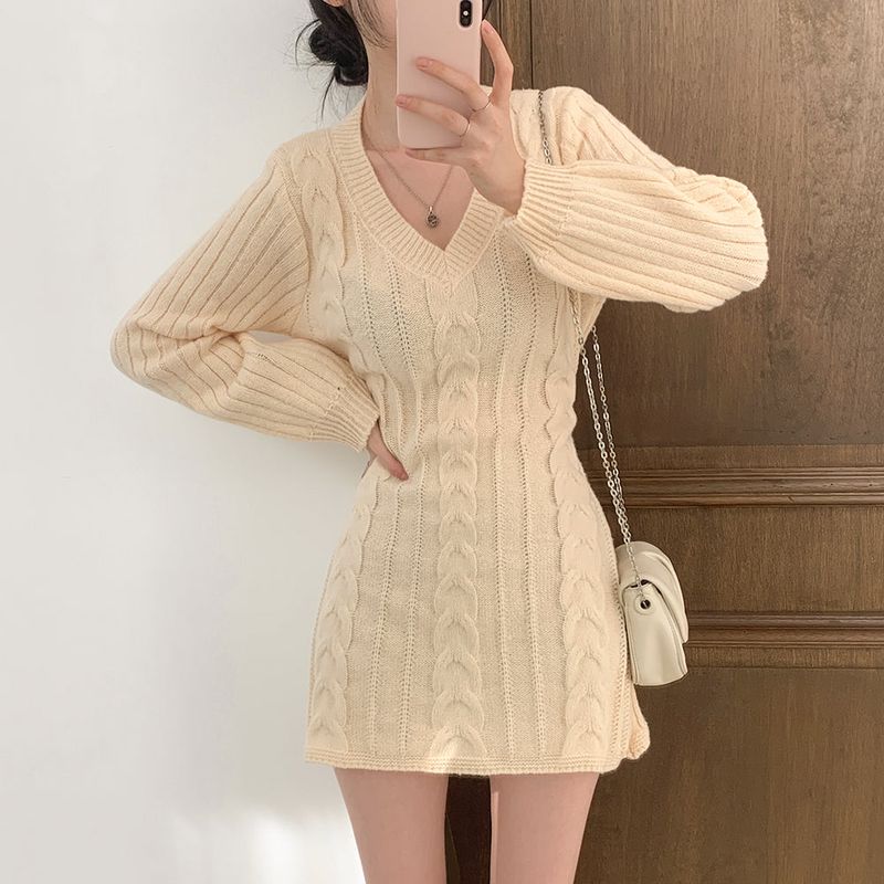 [4color]twisted knit dress