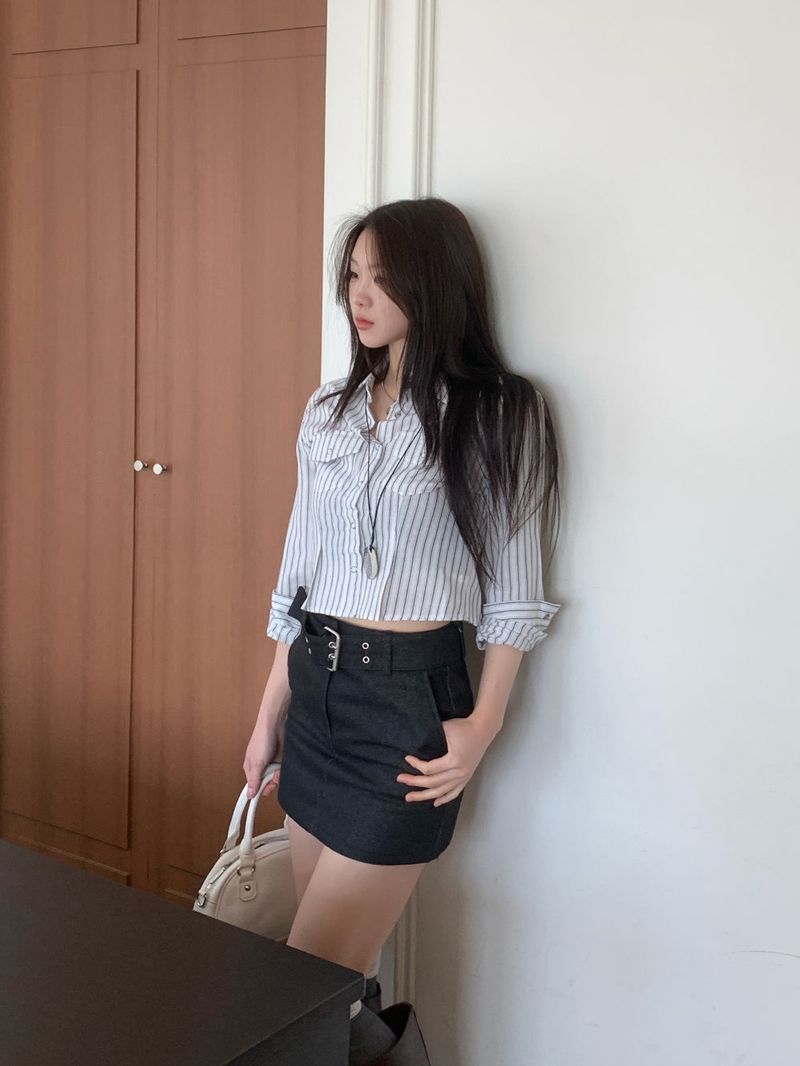 Claude Belt Denim Mini  Skirt