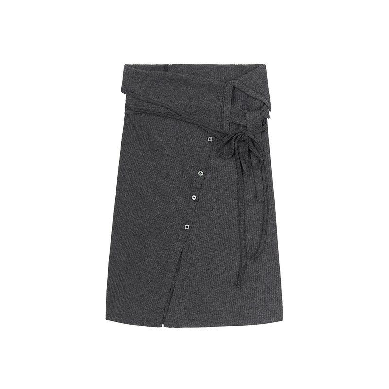 LAYERABLE BUTTON WRAP SKIRT (MELANGE CHARCOAL)