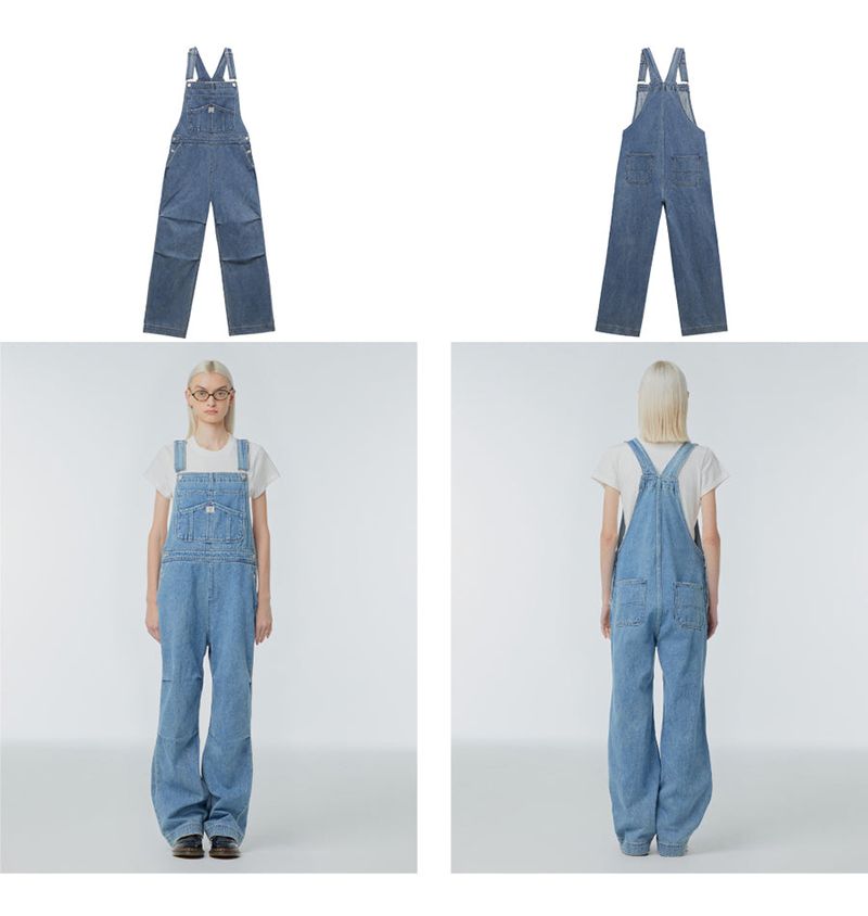 Pleated wide-leg denim jumpsuit