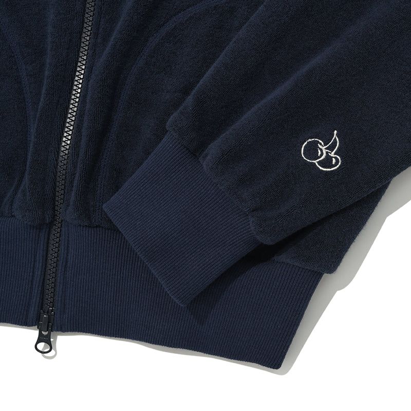 CHERRY TERRY HIGH NECK ZIP UP [DARK NAVY]