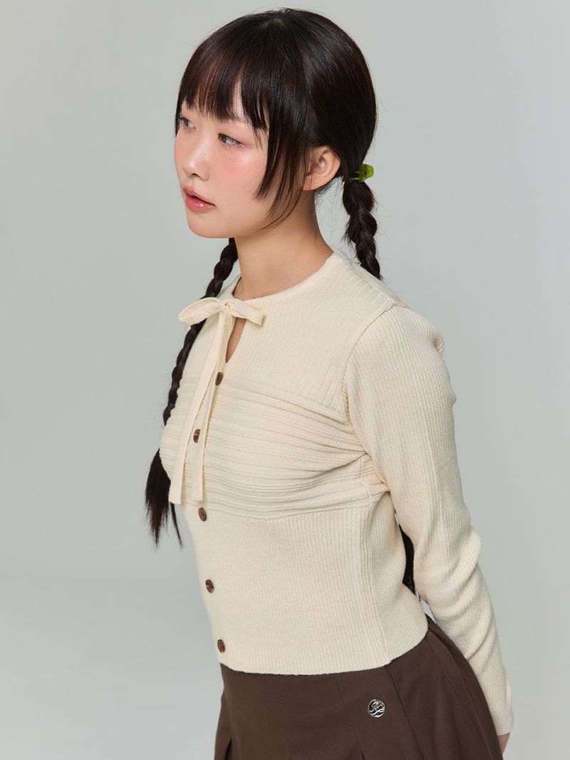 RIBBON BUTTON SILM KNIT - BUTTER