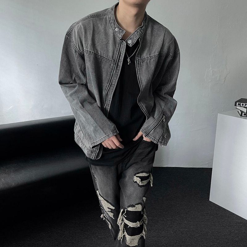 Gray Damage Black Jeans Jacket (D784205639992)