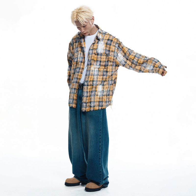 Lettering Wide Denim Pants - DEEP BLUE