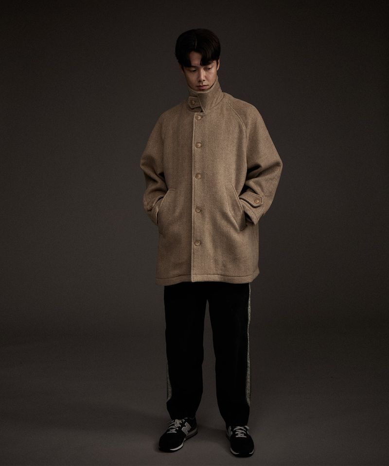 BALMACAAN HERRINGBONE WOOL CASHMERE HALF COAT BEIGE