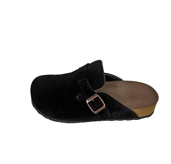 Suede Buckle Mule Slippers