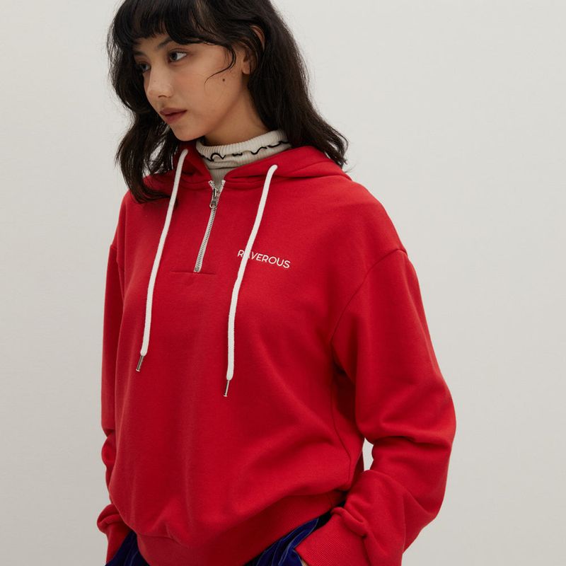 Half Zip-up Hoodie Sweatshirts Red