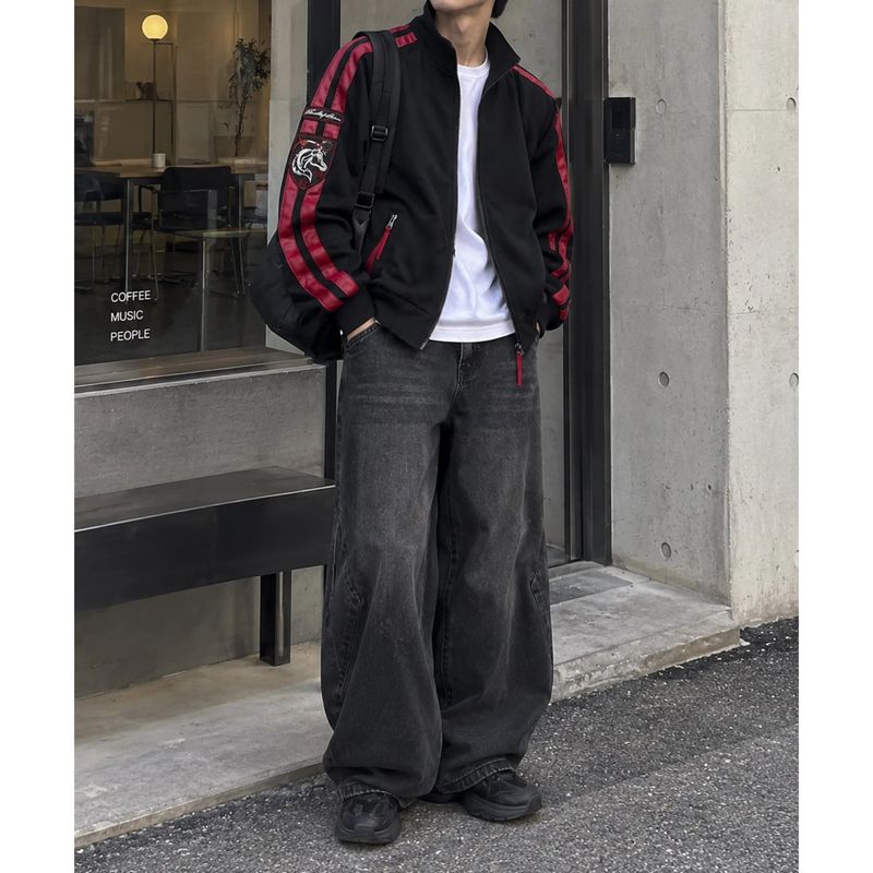 54611 Red Line Patch Suede Zip-up