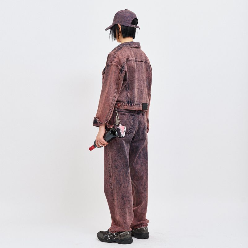 WINE DENIM CROP TRUCKER JACKET