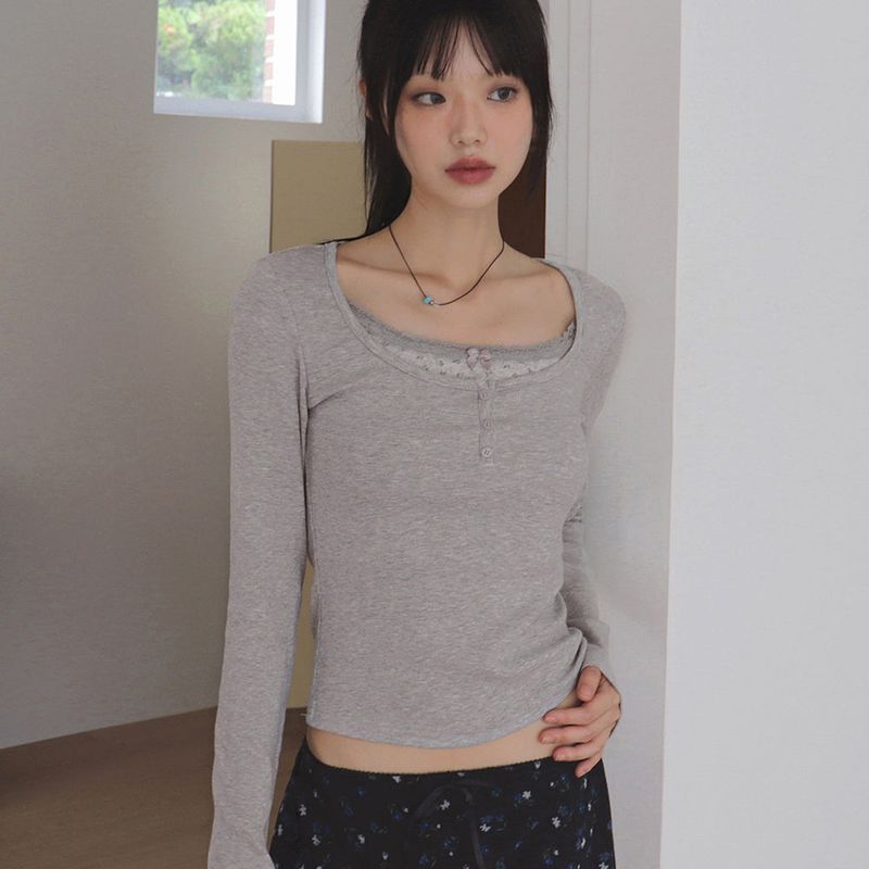 ボニス リボンフラワー ノースリーブ ハーフボタン 長袖Tシャツ