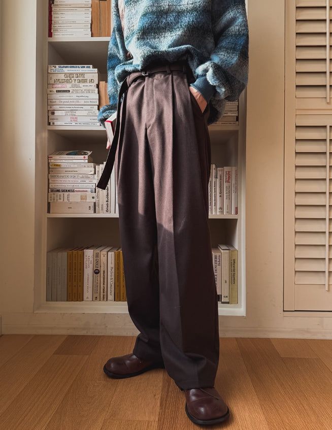 Andy Wool Belt Two Tuck Wide Slacks