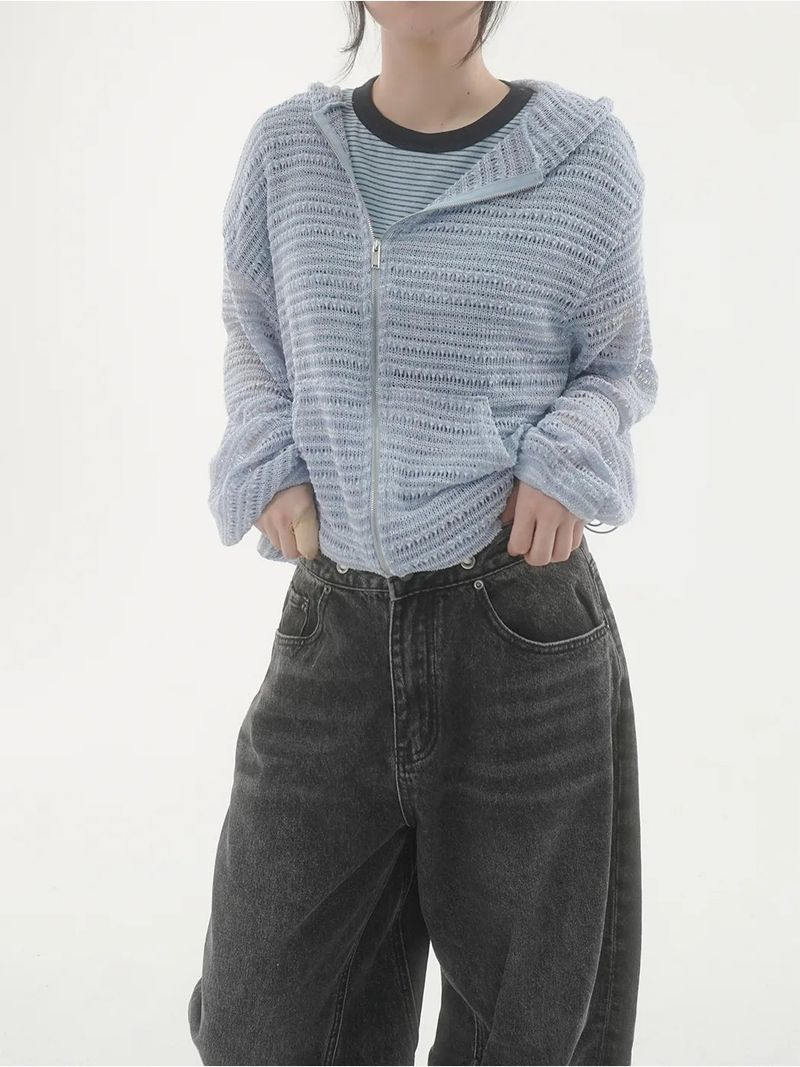 Toy jacquard knit hood zip-up -2C