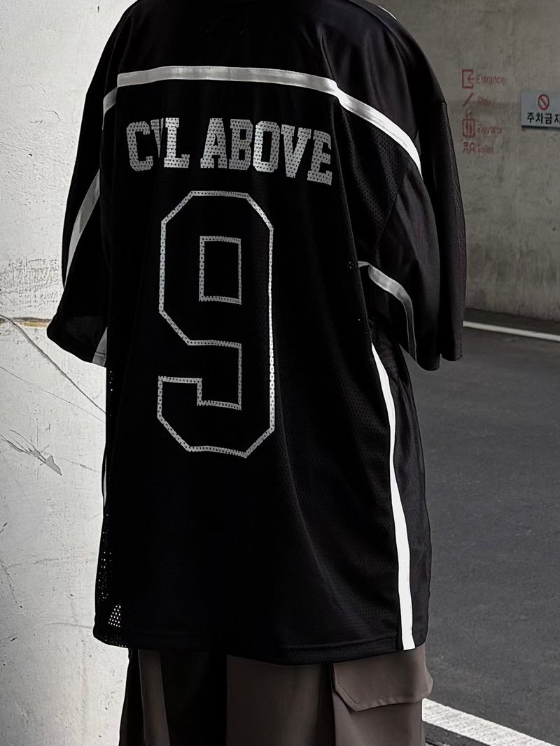 number 9 mesh tape t-shirt