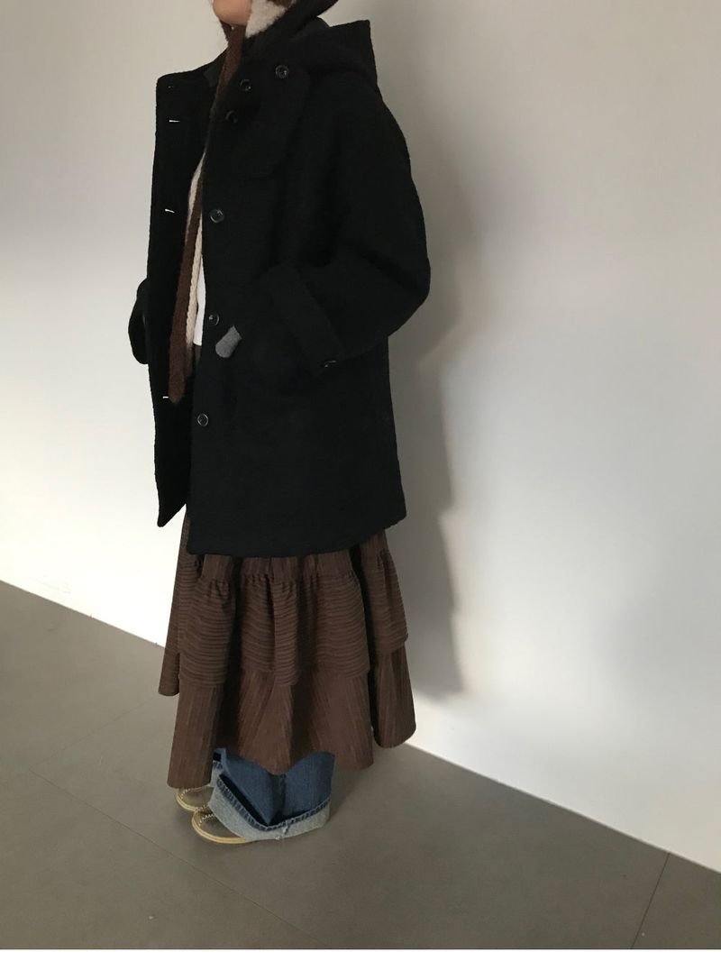[MD Pick]Fine wool hooded half coat (2color)