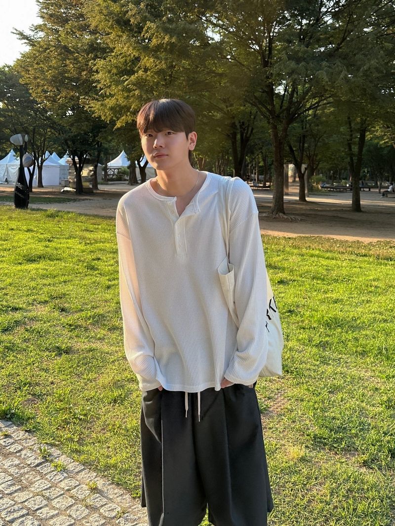 Waffle Over Henley neck Long sleeve
