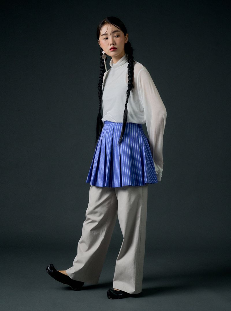 Stripe pleats skirt (blue)