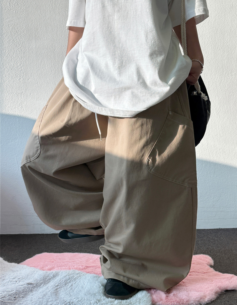 BACK PATCH 🇺🇸 COTTON RIVET BALLOON LONG PANTS 🍰💚🤎🖤 - 4 COLORS