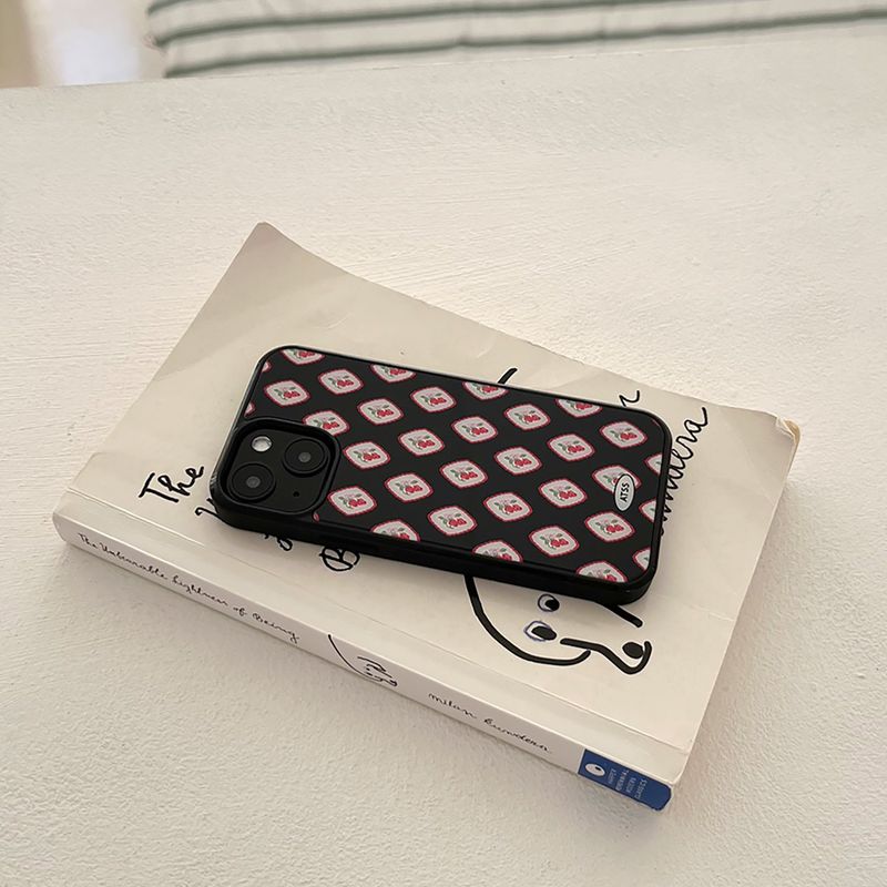 strawberry pattern glossy glass bumper case (black)
