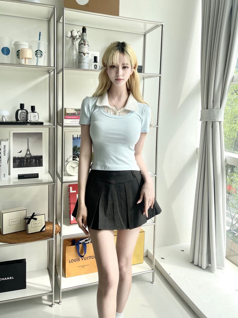 1480. Check pleats mini skirt pants (2color)