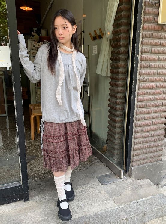 Raneehi Shirring Ribbon Long Sleeve Tee