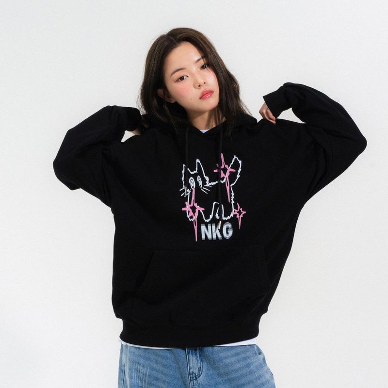 DIZZY CAT HOOD TEE-BLACK