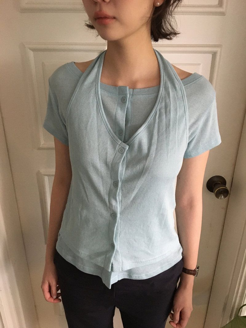 Dual-layer button T-shirt (4color)