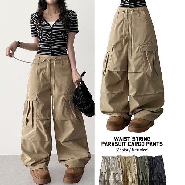 Waist String Parachute Cargo Wide Pants