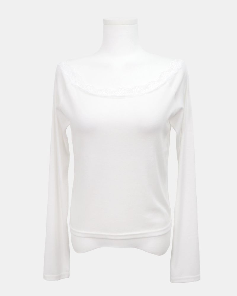 Enu Lace Lip-Neck Long Sleeve T-Shirt