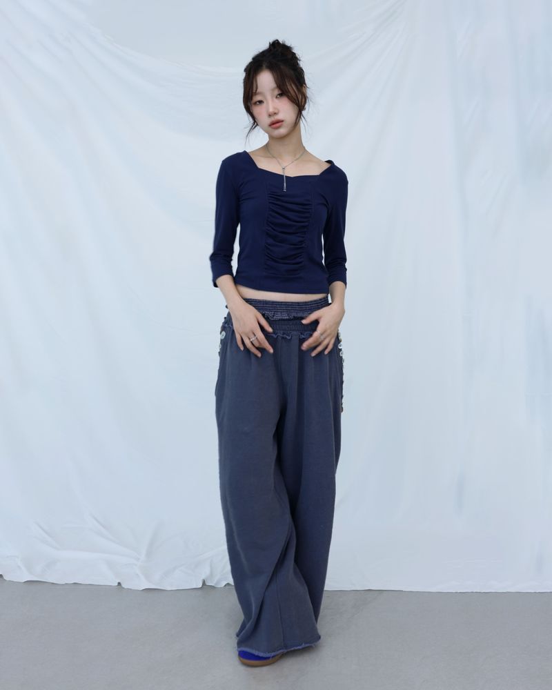 Sqare neked baby tee - Navy