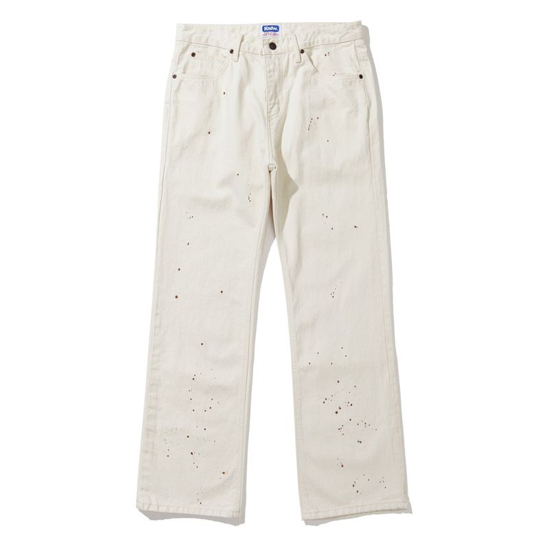 97 lc splatter bootscut denim pants ecru