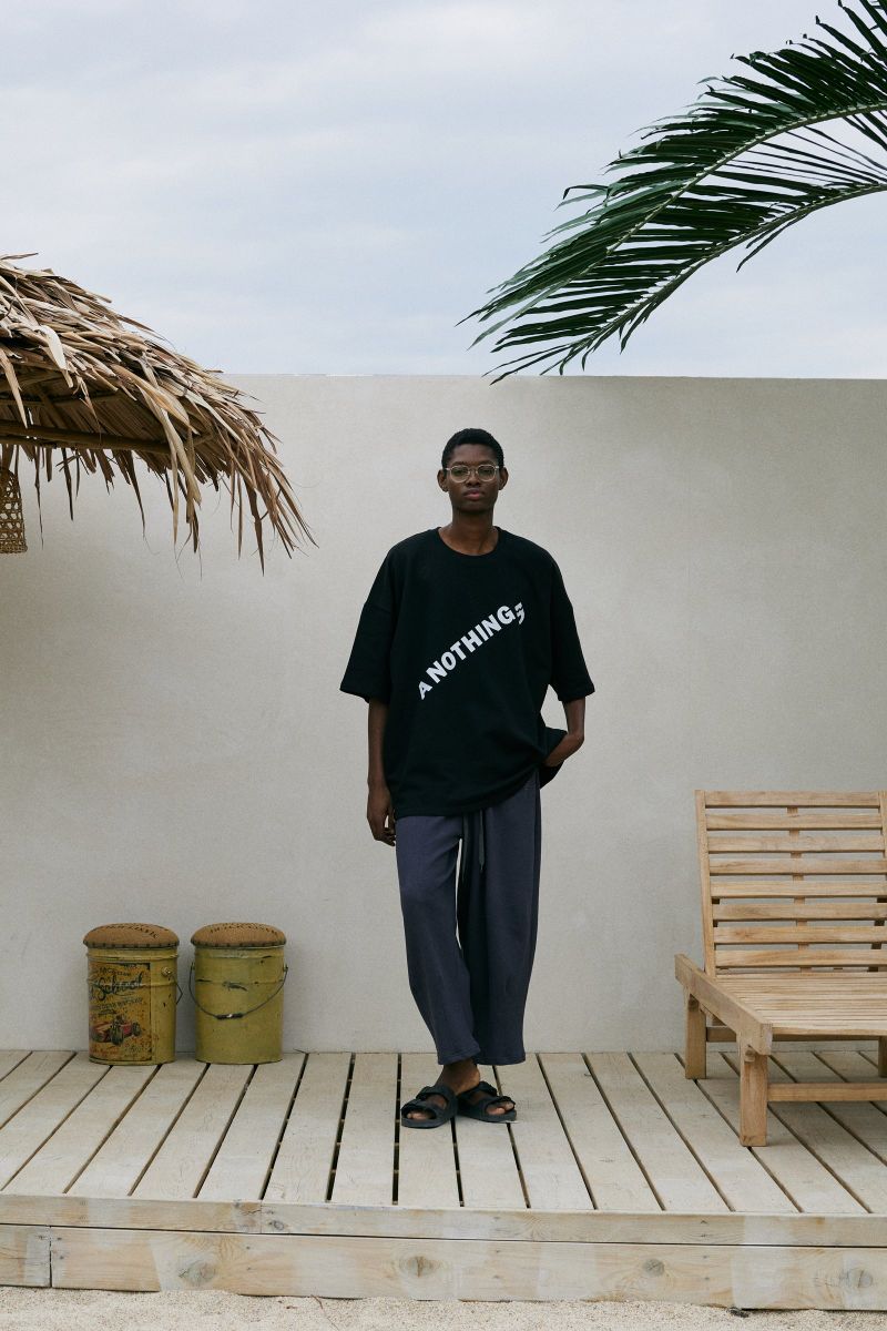 DIAGONAL PIN-KNIT 1/2 BOX TEE (Black)