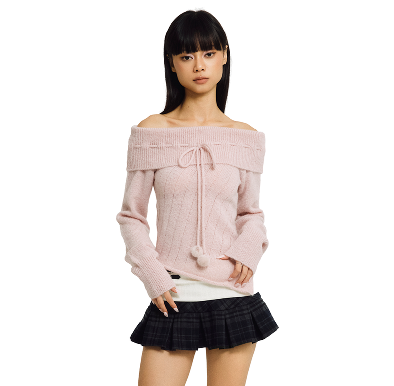COTTON CANDY OFF-SHOULDER KNIT [PINK]