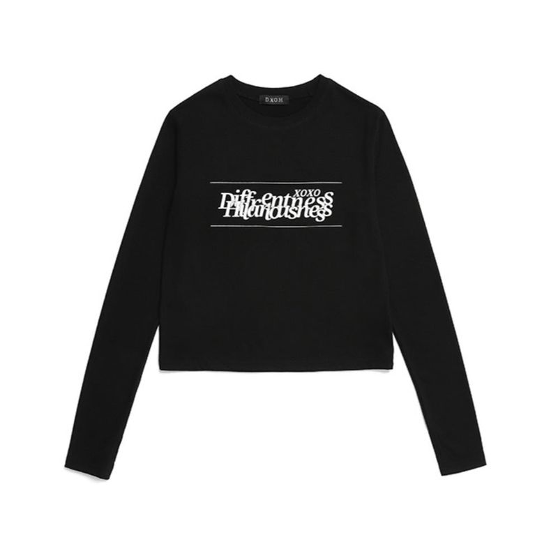 スタックスローガンロゴウォーマークロップ長袖Tシャツ