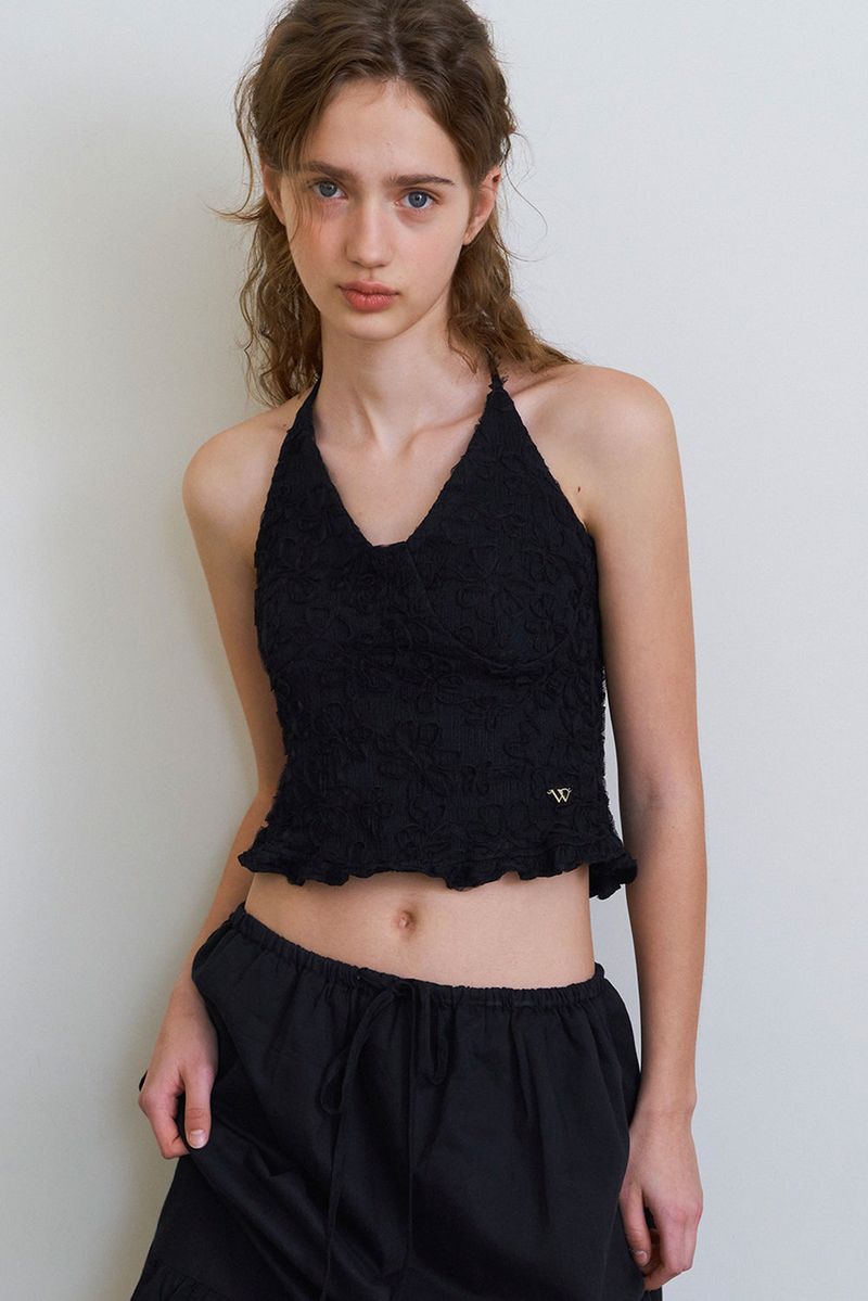 WITHOUTSUMMER（ウィズアウトサマー）の「Flower pattern halter top_black（Tops）」
