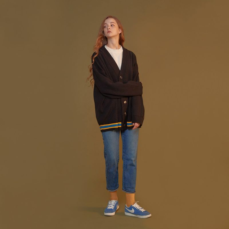 THREE LINES KNIT CARDIGAN_BLACK
